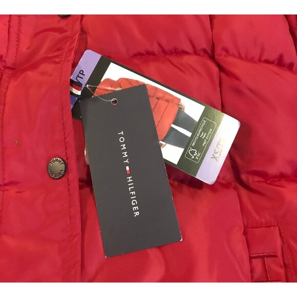 Tommy Hilfiger Womens Red Puffer Jacket Removable Hood XS 100% Polyester NEW - Picture 12 of 16